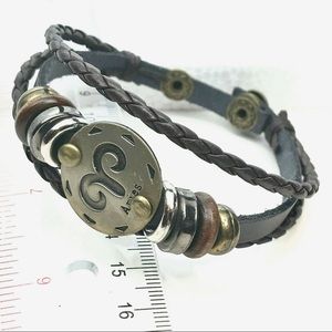 Leather bracelet Aries Zodiac with charms